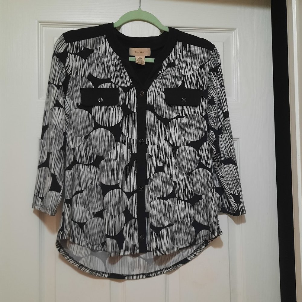Diana Belle Medium Black & White Striped Blouse